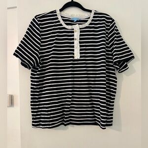 Draper Black and White Striped Short Sleeve Top size XL (F127)